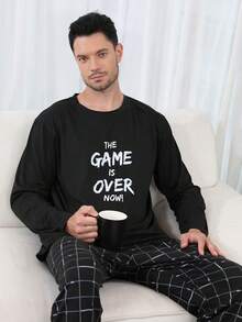 QIANNIANMA Herren Rundhals Langarm Pyjama Set, Frühling/Herbst Hausmode