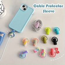 10-Piece Set Of Durable Cable Protectors - 2-In-1 Anti-Breakage Organizer For Usb-C/Lightning/Micro Usb, Loop Design, Data Cable Protector, Silicone Protective Cable Breakage Protector For Mobile Phone Chargers, (Random Colors) - Multicolor - View 2