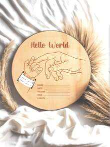 1 件手工制作的波西米亚风格激光切割人造木质新生儿出生公告板，配有医院 ID 手环架、宝宝出生名片、姓名和日期、婴儿房装饰照片道具、优雅的宝宝公告板、2D 图形设计