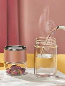 1个玻璃茶漏瓶，双层玻璃水瓶带过滤器，散装茶叶浸泡器，便携式泡茶器，硼硅玻璃材质，防漏，独立茶叶隔层，适用于冷热饮，旅行、办公、居家使用，成人健康礼品 - 彩色 - 查看 9