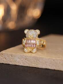 1 Peça Anel Colar Pingente de Urso Cartoon Fofo e Cintilante - Joia Animal Requintada - Para Meninas - Presente Perfeito para Amigos