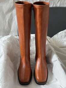 Giày bốt cao đến đầu gối, đế giữa, kiểu dáng tối giản và đa năng dành cho nữ, thu/đông 2025 - màu nâu - Xem 4