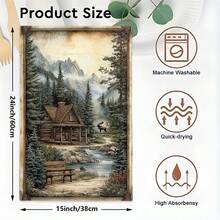 1 set/2 piezas/100 piezas Cabaña en el bosque con banco y patrón de alce Toallas de cocina y paños de cocina, adecuados para decoración de interiores en restaurantes, cocinas y baños, decoración de fiestas, regalos de festivales, como regalo - Multicolor - Ver 4