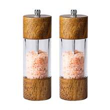 1pc/2pcs/3pcs Wooden Manual Pepper Grinder With Transparent Acrylic Pepper Mill, Black Pepper, Chili Pepper, Sea Salt Grinder Bottle - Brown - View 11