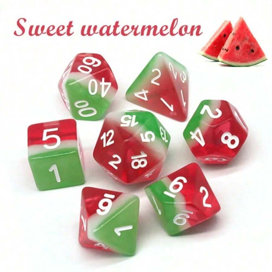 7Pcs/Set D&D Dice Resin Watermelon Polyhedral Dices Set Retro Number Portable Toys RPG TRPG Party Board Games Accessories - Như đã trình bày - Xem 1