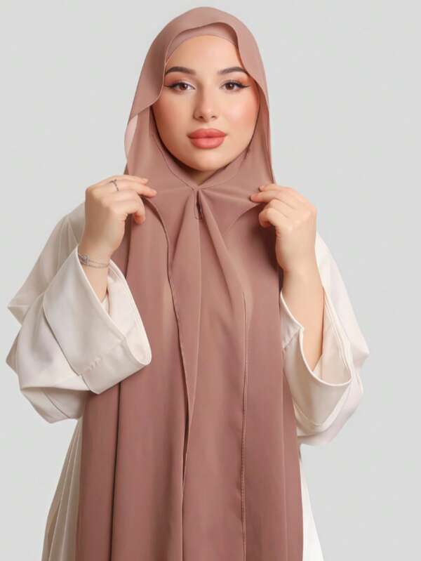 1 Peça Hijab Instantâneo com Fecho Magnético, Lenço de Chiffon Combo com Forro de Malha Jersey, Lenço de Cabeça Instantâneo 3 em 1, Tecido de Chiffon Macio e Respirável, Adequado para Abaya Diária, Festivais, Orações, Peregrinações, Abaya Feminina