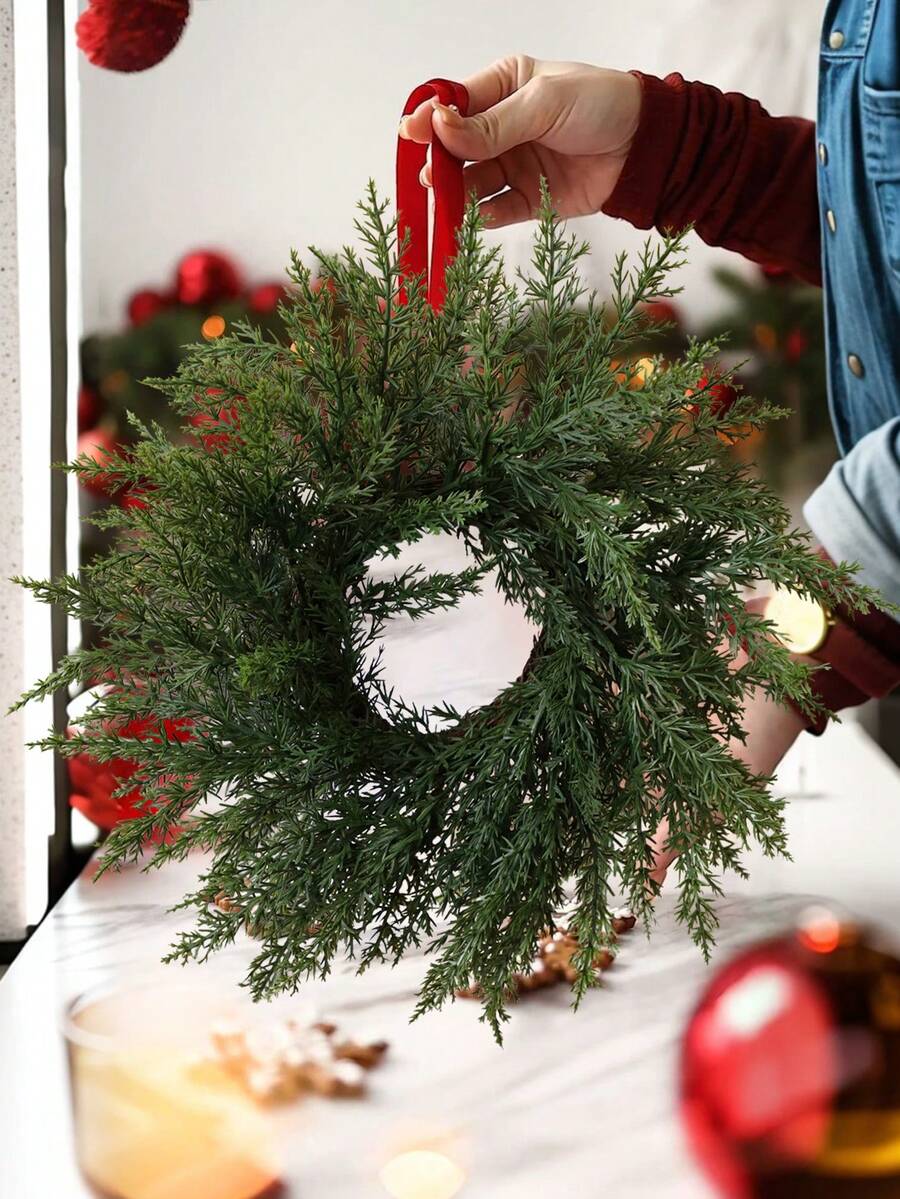 1 件/2 件人造柔软触感松枝雪松花环，仿松叶松枝草花环，触感柔软，棕色，绿色，批发，PP 材料，PE 材料，人造花，逼真植物，圣诞节，户外聚会，活动，节日，生日，婚礼派对装饰，花园入口，餐厅，客厅，卧室，花园装饰，家居装饰 - 多色-C - 查看 1