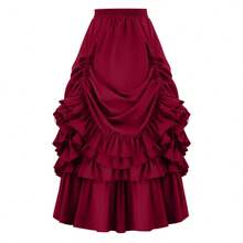 COS Vintage Victorian Flared Skirt For Women, Performance Costume, COS Costume, Gothic Style Half Skirt, Performance Outfit - Burgundy - View 2