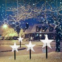 4 件装太阳能圣诞路径灯户外 4 件套防水太阳能桩圣诞装饰 LED 灯景观走道灯适用于家庭花园庭院侧道草坪节日派对露台圣诞装饰（白色灯；鹿、铃铛、雪花、五角星） - 白色 - 查看 2