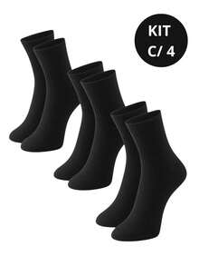 Kit 4 Pares de Meias Pretas Cano Longo Médio Unissex – Versáteis e Confortável para o Dia a Dia - Preto - Visão 1