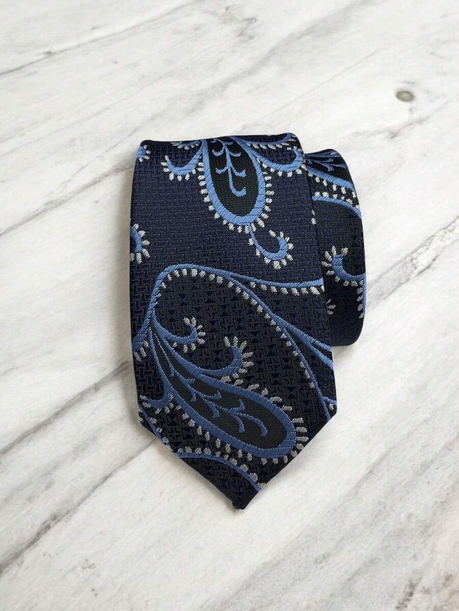 Luxury Men's Skinny Ties Polyester Silk Solid Polka Dot Striped Check Skinny Jacquard Groomsman Tie - 霧霾藍 - 查看 1