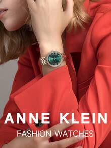 Anne Klein 女士金色石英手链腕表，亮绿色表盘，防水，奢华表壳，复古时尚女士腕表 - 金色2 - 查看 2