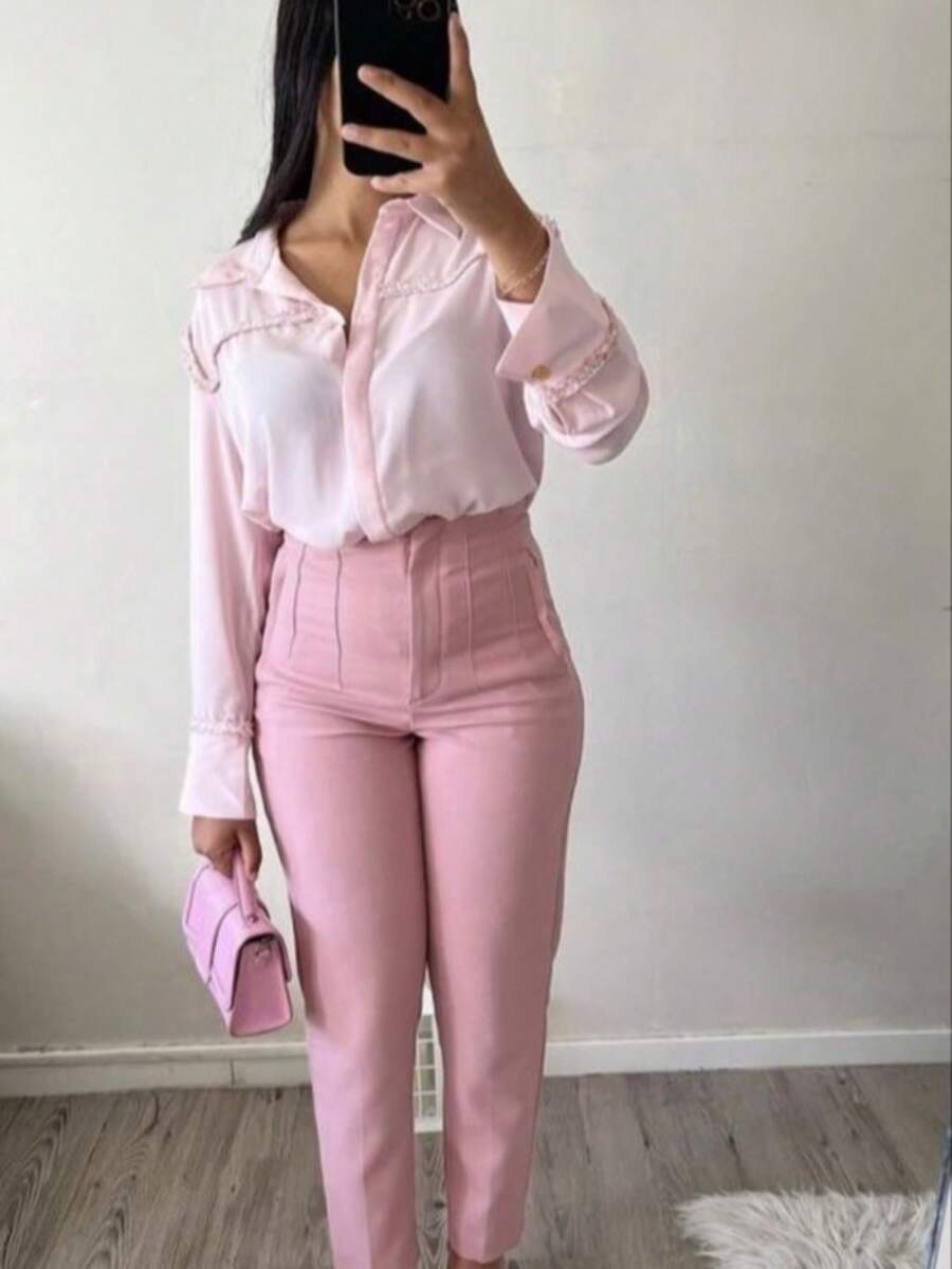 Pantalón pinza formal para dama - Rosa - Ver 1