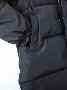 儿童棉服外套中长款连帽长袖保暖真口袋拉链保暖防风冬季面包外套 - 黑色 - 查看 6