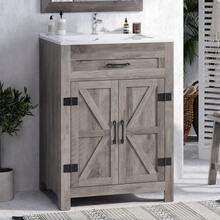 Bathroom Vanity Under Sink Pedestal With 2, Basin Cabinet With Adjustable Shelf, White - 24吋 - 水洗灰 - 查看 12
