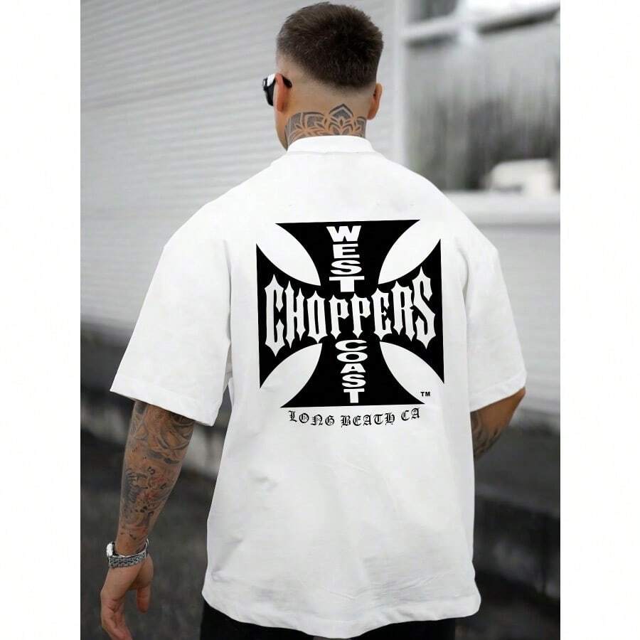 Unisex 100% Short Sleeve T-Shirt - West Choppers Motorcycle Club Graphic Print, Breathable Summer Casual Tee For Men & Women, Machine Washable Round Neck Top For Family Matching & Gifts - trắng - Xem 1