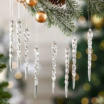 12pcs Christmas Decorations Creative Transparent Icicle Hanging Ornaments, New Christmas Tree Snowflake Decorations Winter Room Decor Christmas Decorations Home Christmas Gifts Christmas Decor