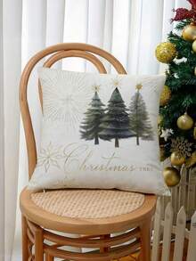1/2/4 szt. Miękka i przytulna poszewka na poduszkę z motywem choinki – nadruk jednostronny, idealna do dekoracji sofy i sypialni, można prać w pralce, 17,7 x 17,7 cala
