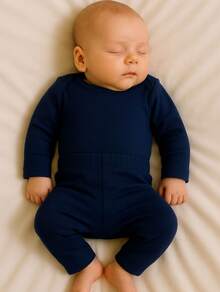 2-Piece Baby Girl Boy Unisex Bodysuit And Romper Kit 100% Cotton Suedine - Navy Blue - View 6