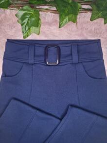 Flare Pants Knitted Fabric Buckle - 藏蓝色 - 查看 3