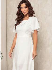 Women's Short Sleeve Princess Elegant Midi Dress - 白色的 - 查看 4