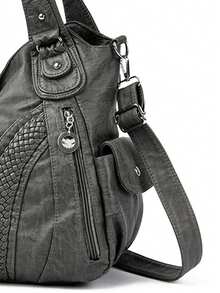 Túi xách da mềm cao cấp sang trọng thiết kế túi đeo chéo cổ điển cho nữ dung tích lớn túi đeo vai nữ - Xám - Xem 8