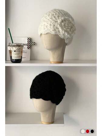 1 st handgjord 3D-virkad ihålig mössa, kvinnor i retro-konstnärlig stil, varm stickad lös mössa för höst/vinter