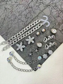 16 sztuk srebrnych klipsów do butów z kryształkami, odpinane ozdoby do butów, odpowiednie do sandałów plażowych, butów z wycięciami, prezentów, na każdą porę roku