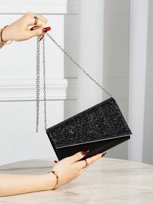 REMANLAND Shiny Evening Clutch, Elegant Fashion Envelope Bag, Ladies Wedding Party Handbag - Black - View 4