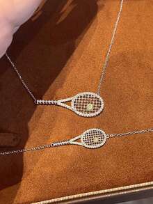 rundraw 1 Bộ vòng cổ và vòng tay vợt tennis Zirconia khảm vàng đồng sang trọng thời trang thu/đông, thích hợp cho tiệc tùng, khiêu vũ, thể thao ngoài trời, phụ kiện trang phục hàng ngày - Vàng - Xem 9