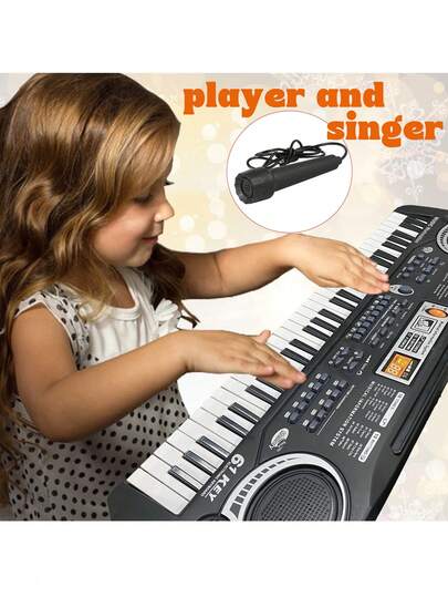61-Tasten Elektronisches Klavier mit Mikrofon & USB, 1,2 cm Tastengröße, Anfänger Keyboard für Kinder ab 3 Jahren, Musikspielzeug für Jungen & Mädchen, tolles Weihnachts- oder Geburtstagsgeschenk, 61-Tasten Schwarzes Digitalklavier für frühes Lernen, Überraschungsgeschenk für junge Musiker