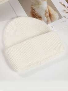 1 chiếc mũ len dệt kim màu trơn cho nữ, mũ rộng vành ấm áp, vải sợi Acrylic, mùa thu/đông - mũ dệt kim - Xem 28