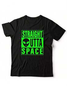 Straight-Outta-Space-Funny-Ufo-Alien-Costume--Women-Kid-T-Shirt - 黑色 - 查看 3
