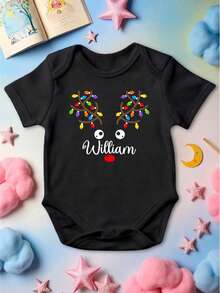 Custom Name Christmas Reindeer Kids T-Shirt, Personalized Kids Name X-Mas Lights T-Shirt, Reindeer Frame Toddler Tee, Matching Cousin Youth Sweatshirt, Family Winter Holiday Boys Tee, Gift For Son. CU-157 - 黑色 - 查看 2