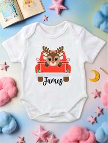 Reindeer In Christmas Truck Shirt, Personalized Name Boys Christmas T-Shirt, Custom Name Retro X-Mas Car Tee, Cousins Christmas Matching Group Toddler Tee, Winter Holiday Youth Sweatshirt. CU-155 - 白色 - 查看 2