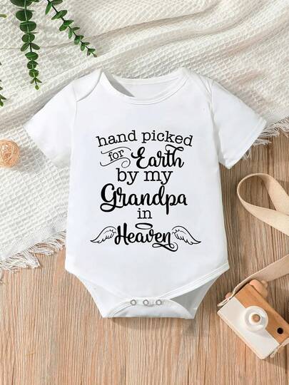 Mono COCOC, Mono corto con estampado de alas elegido por mi abuelo en el cielo para la Tierra, traje de manga corta lindo para bebé niño recién nacido que gatean
