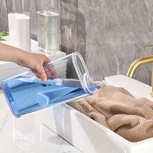 1 pieza Dispensador transparente de detergente de lavandería con marcas de medición - Organizador de encimera hermético para detergente, blanqueador, suavizante - Compartimentos codificados por color, almacenamiento de lavandería que ahorra espacio, organización y almacenamiento de lavandería, diseño elegante, tapa hermética