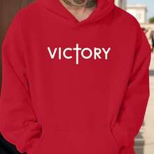 Hoodie Victory Cross Men's Casual Hoodie - Black With White Font, Loose Style, Long Sleeve, Zipper Cap, Non-Stretch Fabric, Great For Casual Clothing, Casual Hoodie | Bold Font Hoodie | Non-Stretch Hoodie - Black - View 3