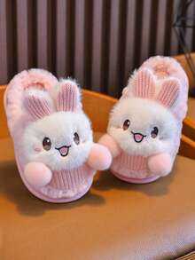 1 par de zapatillas de casa suaves con diseño de conejo para niñas, ligeras y cálidas, color rosa, adecuadas para el invierno