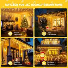 3.5M/7M Luces de cortina solar tipo carámbano, decoración de luces navideñas para interiores/exteriores, 97 LED/160 LED con 8 modos de parpadeo, luces de hadas LED con función de memoria, a prueba de agua para decorar aleros, jardín, fiesta, balcón, árbol, techo, paredes en vacaciones