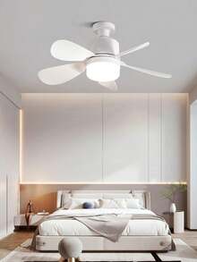 1PC White Modern Ceiling Fan With Light Kit, 5-Blade Design, Includes E27 Bulb, Remote & Wall Switch Support Brightness & Speed Adjustment, Suitable For Living Room, Bedroom, Office, Kitchen, Dining Room Lighting. - Multicolor - View 8
