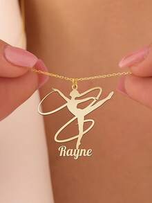 1件优雅不锈钢芭蕾舞者吊坠项链，可定制名字，简约艺术体操风格，日常佩戴配饰，四季皆宜，适合返校季、派对等场合。 - 彩色 - 查看 6