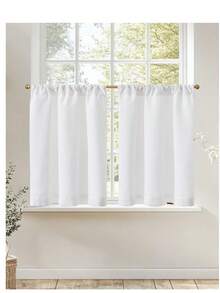 1pc Solid Color Kitchen Curtain, Linen Texture, Semi-Sheer Privacy Bathroom Window Curtain, Small Kitchen Cabinet Curtain