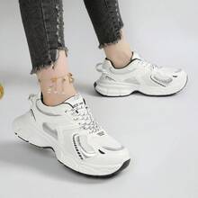 Women's Thick Mesh Increase Height Outdoor Non-Slip Lightweight Fashionable Casual Sports Running Shoes, Autumn - White - View 3