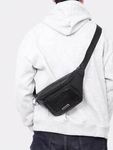 Men's Vintage Brown PU Leather Crossbody Bag, Large Capacity Casual Waist Pack With Adjustable Strap