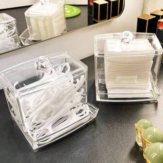 Cleaning Swab Holder Acrylic QTip Storage With Lid 7 Oz Clear Ball Swab Holder Cleaning Bud Storage Box Cosmetics Makeup Storage Holder Box Bathroom Containers Organizer Acrylic Cleaning Swab Holder With Bamboo Lid Clear Dispenser Bathroom Containers Canister Cleaning Swab Holder Bathroom Accessories