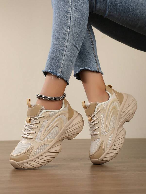 Women's Thick Sole Chunky Sneakers, Breathable Mesh Increase Height Casual Lightweight Athletic Shoes, & Versatile Platform Loafers