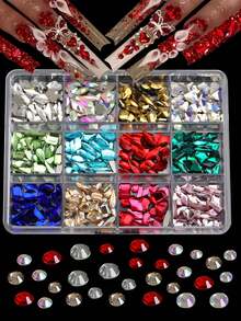2 Boxes Flat-Back Rhinestones Value Pack - Multi-Color & Size Mixed Round/Fancy Stones For Nail Art DIY Jewelry Decorations - 彩色 - 查看 3