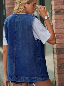 Plus Size Women's Casual Vintage Denim Vest, Versatile Style, Suitable For All Seasons