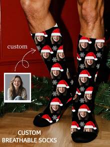 1 Pasang Kaos Kaki Wajah Kustom, Kaos Kaki Perahu Foto Natal yang Dipersonalisasi, Hadiah Ulang Tahun Liburan Unik yang Unik, Hadiah Pesta - MultiWarna - View 1
